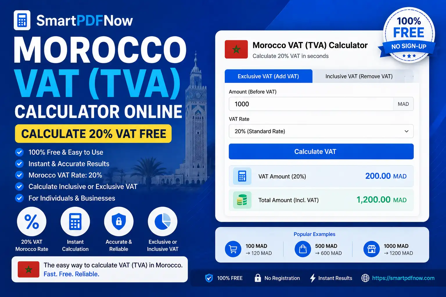 Morocco VAT (TVA) Calculator Online | Calculate 20% VAT Free - SmartPDFNow